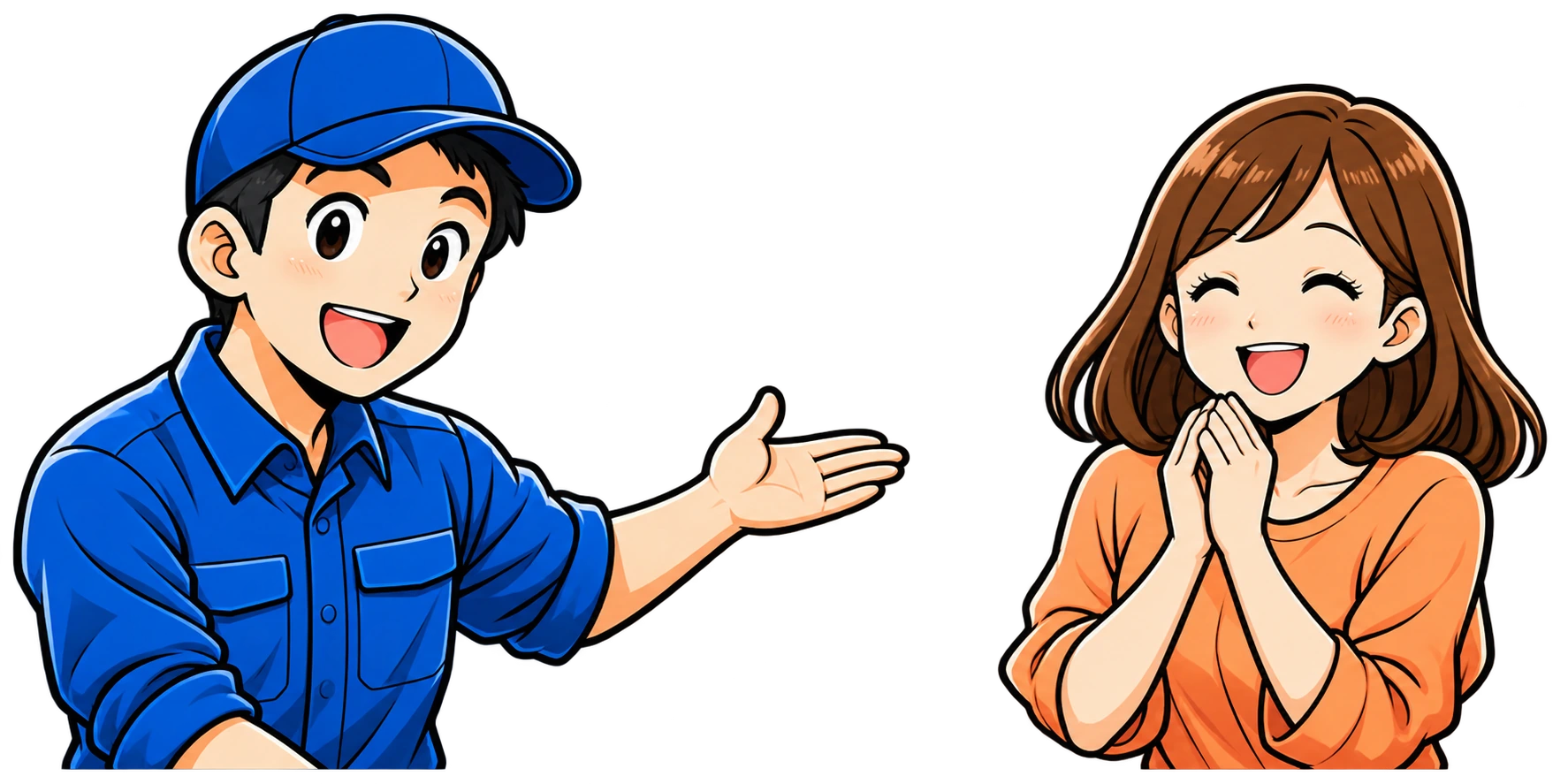 笑顔でご相談を受けるスタッフとお客様の漫画イラスト